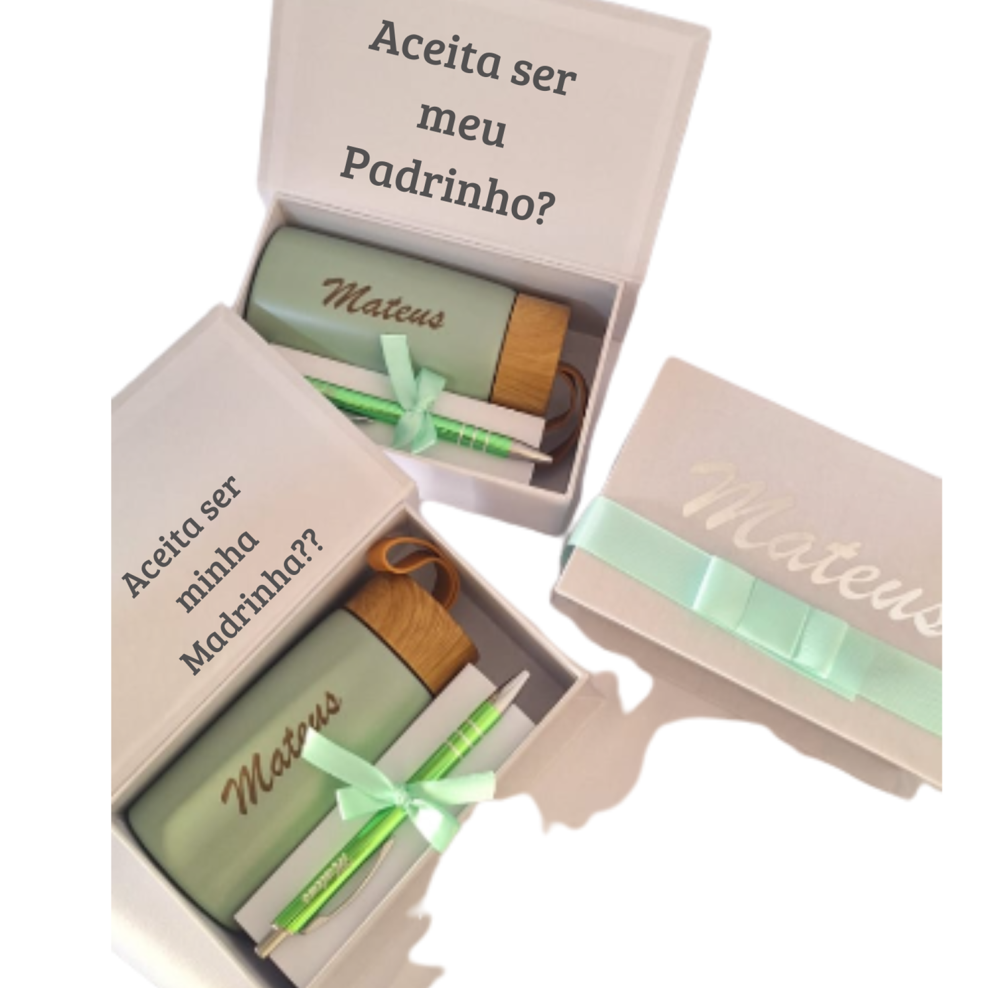 Convite para Padrinhos de Batismo Garrafa e Caneta kit Diferente